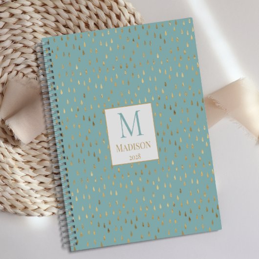 Aqua Gold Raindrop Moderne Monogramme tendance