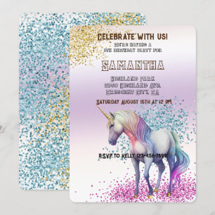 Aqua Gold Roze Eenhoorn Glitter Kaart