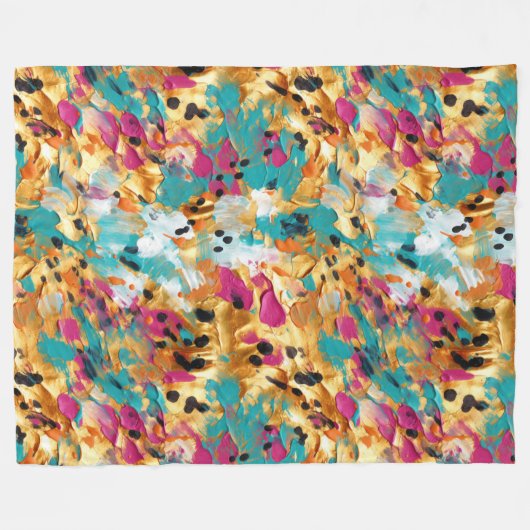 Aqua Gold Roze Luipaard Verf Fleece Deken (Voorkant (Horizontaal))