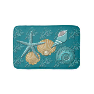 Aqua & Gold Seashells koraalrif Badmat