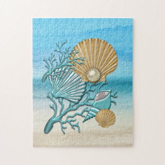 Aqua & Gold Seashells Legpuzzel (Verticaal)