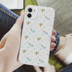 Aqua, Gold Starburst Mid Century Pattern Case-Mate iPhone 14 Hoesje