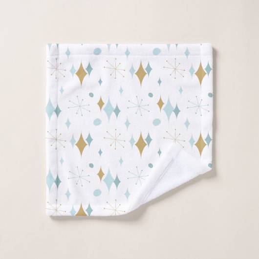 Aqua, Gold Starburst Motif du milieu du siècle (Gant de toilette)