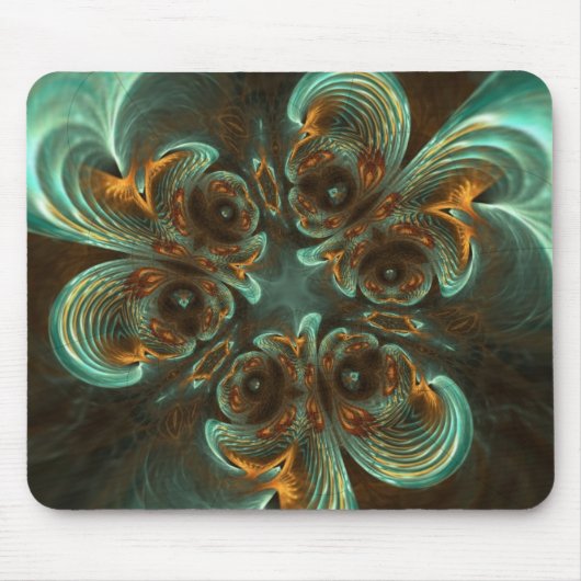 Aqua Gold Swirls Fractal Art Mousepad Muismat (Voorkant)