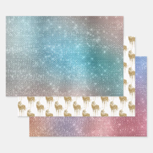 Aqua Gold Unicorn Sparkle Inpakpapier Vel