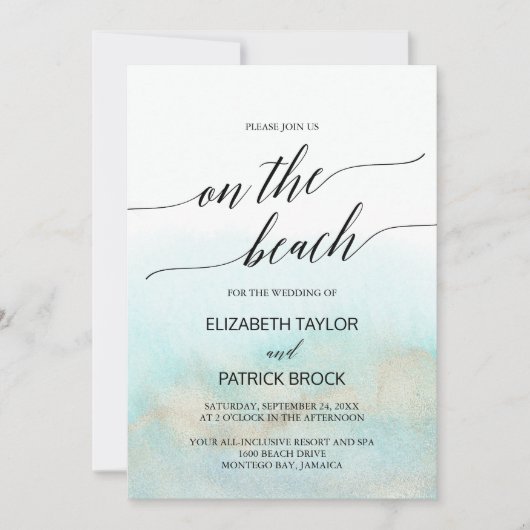 Aqua Gold Waterverf Details op het strand bruiloft Kaart (Voorkant)