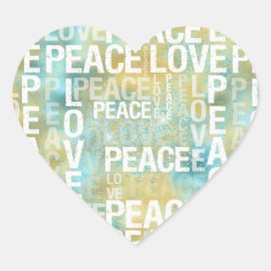 Aqua Gold White Peace Love            Hart Sticker