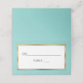 Aqua | Goud | Witte Eenvoudige Elegante Plaatskaar (Buitenkant ongevouwen)