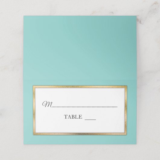 Aqua | Goud | Witte Eenvoudige Elegante Plaatskaar (Buitenkant ongevouwen)