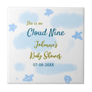 Aqua goud ze is op wolk negen baby shower wolken  tegeltje