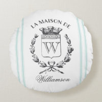 Aqua Grain Sack Custom Family Crest Coussin rond