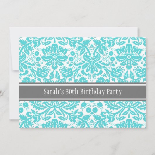 Aqua Gray 30th Birthday Party Invitation Kaart (Voorkant)