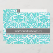 Aqua Gray 30th Birthday Party Invitation Kaart (Voorkant / Achterkant)