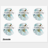Aqua Gray 3 Peacock Feathers Wedding Sticker (Vel)