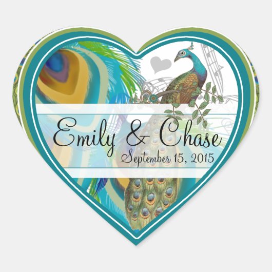 Aqua Gray 3 Peacock Feathers Wedding Sticker (Voorkant)