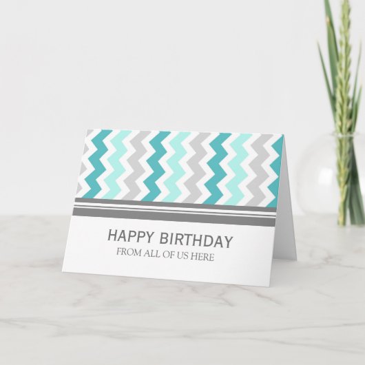 Aqua Gray Chevron Business van Group Birthday Kaart (Voorkant)