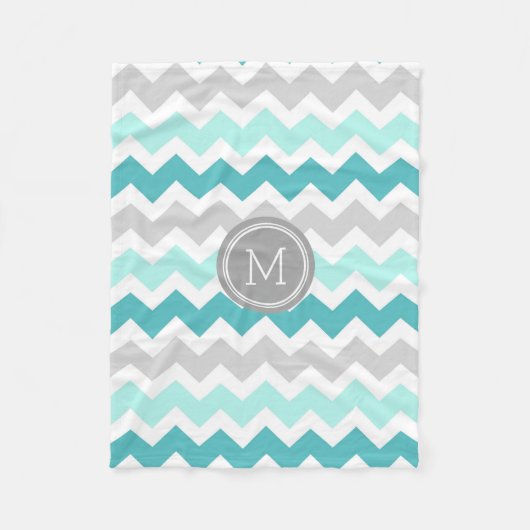 Aqua Gray Chevron Pattern Monogram Blanket Fleece Deken (Voorkant)