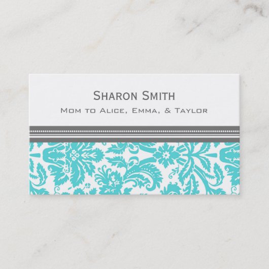 Aqua Gray Damask Calling Cards Contactkaartje (Voorkant)