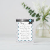 Aqua & Gray Damask Wedding Guest Reference Kaarten (Staand voorkant)