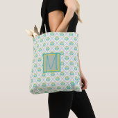 Aqua Gray en Chartreuse Pattern Trendy Monogram Draagtas (Dichtbij)