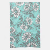 Aqua Gray Floral Kitchen Cloth Towel Theedoek (Verticaal)