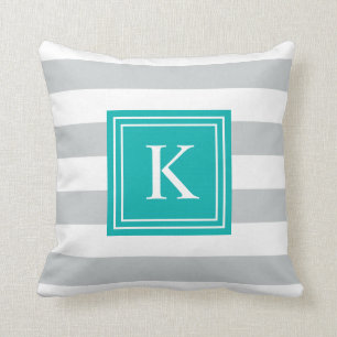 Aqua & Gray Monogram gestreept   SIERKUSSEN
