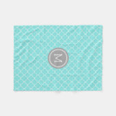 Aqua Gray Quatrefoil Pattern Monogram Blanket Fleece Deken (Voorkant (Horizontaal))