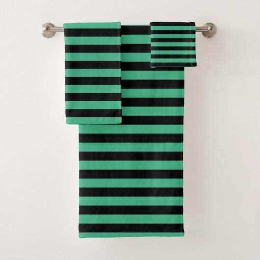 Aqua Green en Black Stripes Bad Handdoek (Insitu)