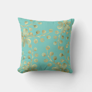 AQUA GREEN EN GOLD BOTANICAL DOUBLE SIE Cushion Kussen