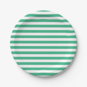 Aqua Green en White Stripes Papieren Bordje