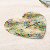 Aqua Green Gold Peacock Feathers Kartonnen Onderzetters (Gekanteld)