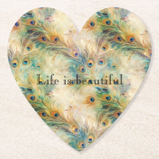 Aqua Green Gold Peacock Feathers Kartonnen Onderzetters (Voorkant)