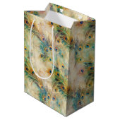 Aqua Green Gold Peacock Feathers Medium Cadeauzakje (Achterkant Gekanteld)