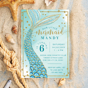 Aqua Green Gold Petite Sirène Invitation Anniversa