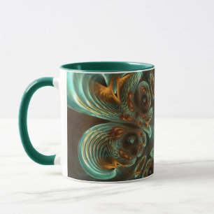Aqua Green & Gold & Spiral Fractal Art Mok