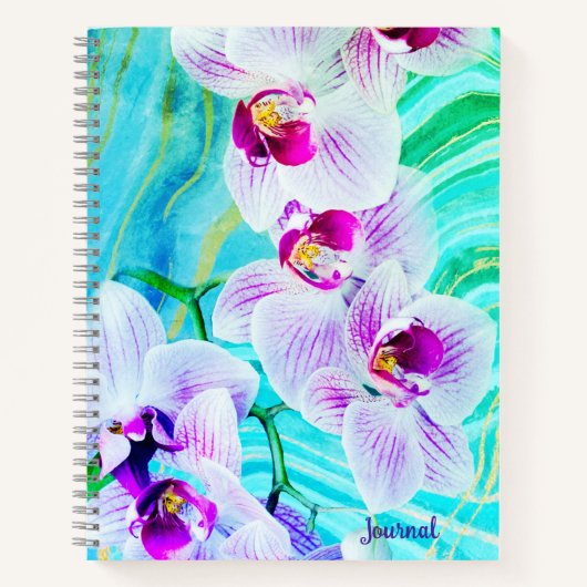 Aqua Green Purple Floral Geode Name Journal (Devant)