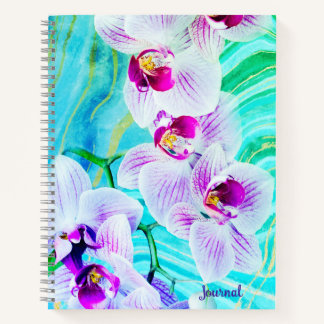 Aqua Green Purple Floral Geode Name Journal Notitieboek