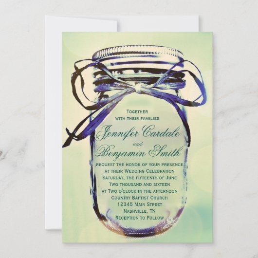 Aqua Green Rustic Mason Jar Mariage Invitations (Devant)