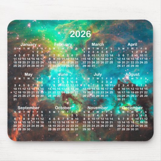Aqua Green Star Cluster Celestial 2026 Calendar Muismat (Voorkant)