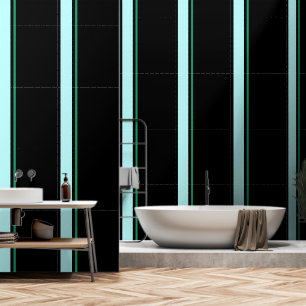 Aqua + Green Vertical Stripe Zwart Behang