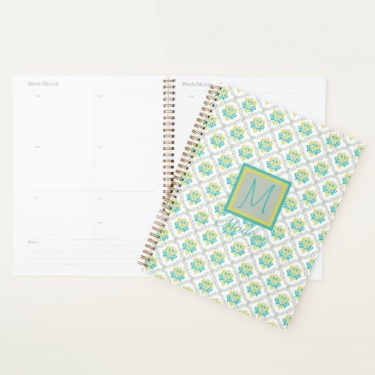 Aqua Grey Chartreuse Monogramme tendance (Devant avec enveloppe)