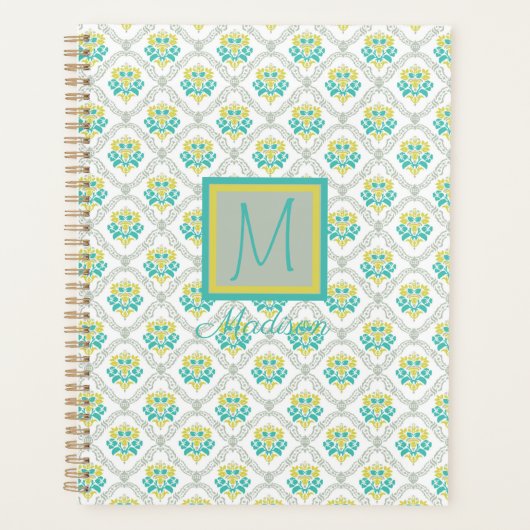 Aqua Grey Chartreuse Monogramme tendance (Devant)