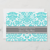 Aqua Grey Damask Custom Baby Shower Invitations (Devant)