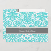 Aqua Grey Damask Custom Baby Shower Invitations (Devant / Derrière)