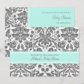 Aqua Grey Damask Invitations Custom Baby Shower (Devant / Derrière)