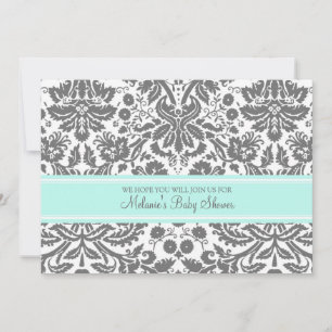 Aqua Grey Damask Invitations Custom Baby Shower