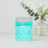 Aqua, Grey en White Damask Enclosure Kaart (Staand voorkant)