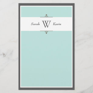 Aqua & Grey Monogram briefpapier