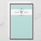 Aqua & Grey Monogram briefpapier (Voorkant / Achterkant)