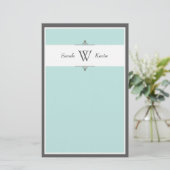 Aqua & Grey Monogram briefpapier (Staand voorkant)